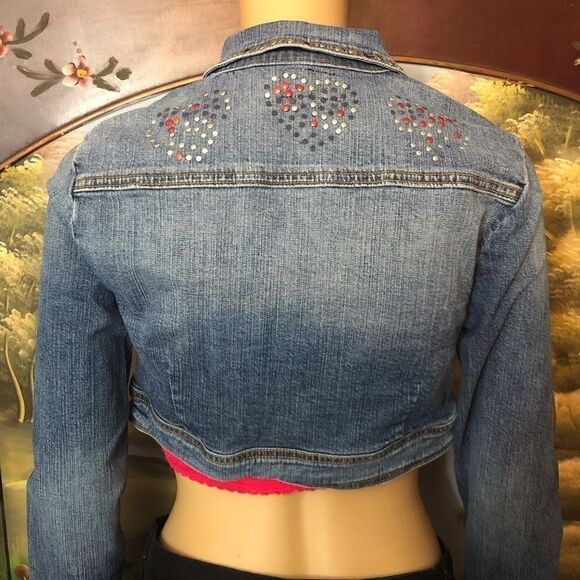 Cropped Blue Jean Jacket Sz M - Picture 7 of 9